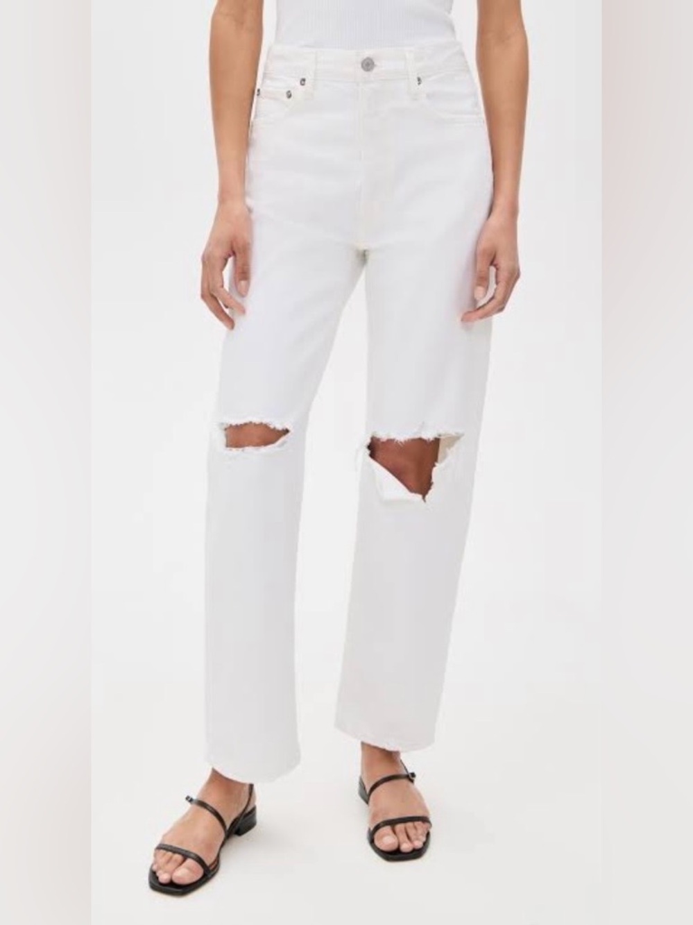 Re/Done White 90s High Rise Loose Ripped Jeans - Picture 4 of 11